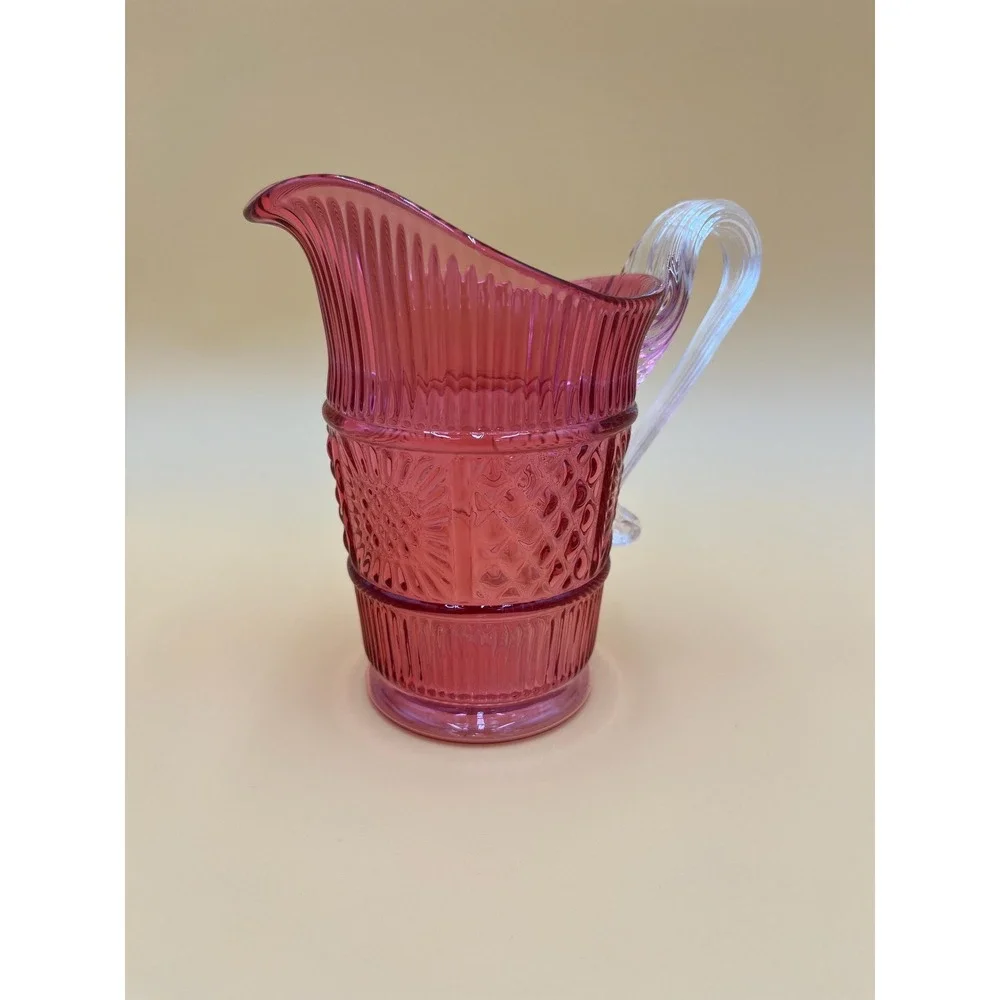 Vintage Fenton Cranberry Glass Creamer: Raised Design, Red Glass